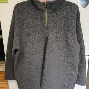 Old Navy Gray Sherpa Zip-Up Pullover with Gold Zipper